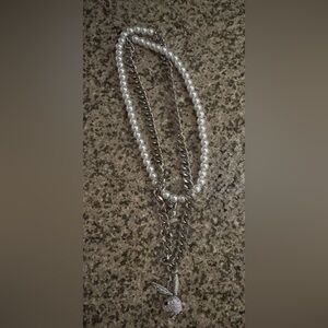 Brand New Elegant Double Chained Silver and Pearl PLAYBOY Necklace